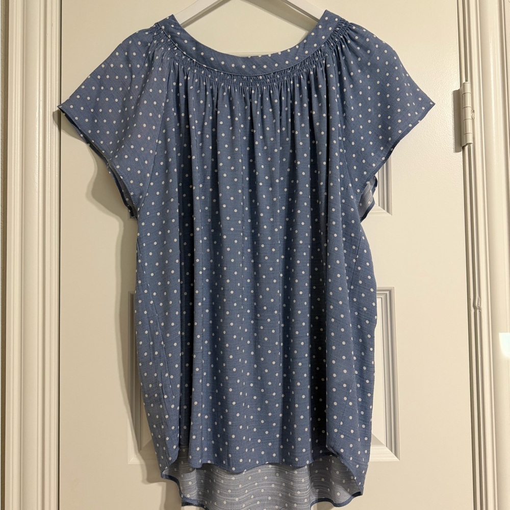 LC Lauren Conrad Blue and White Polka Dot Blouse